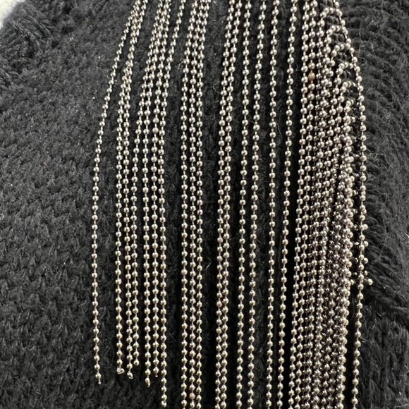 Wildfox Sweater L Black Relaxed Fit Crewneck Pull Over Chain Fringe Wool Blend - Picture 5 of 12
